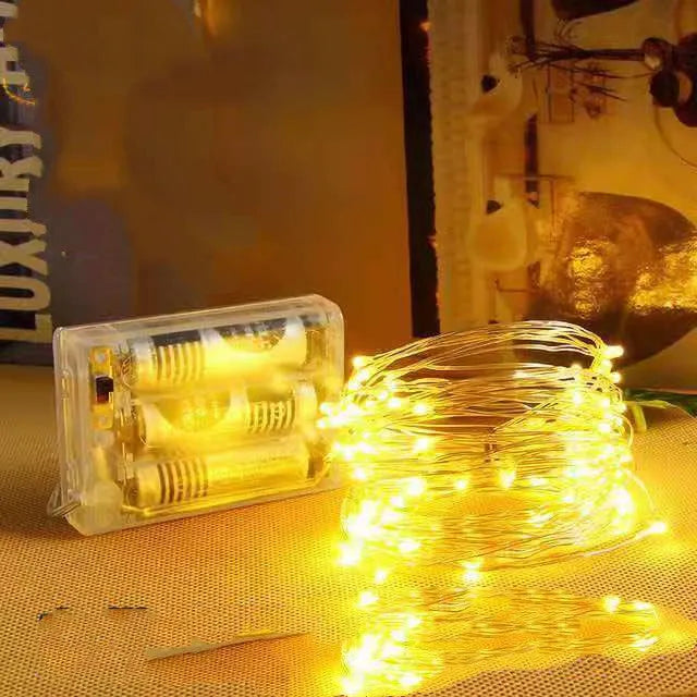 12 metre copper wire battery USB LED string lights in multiple colour options