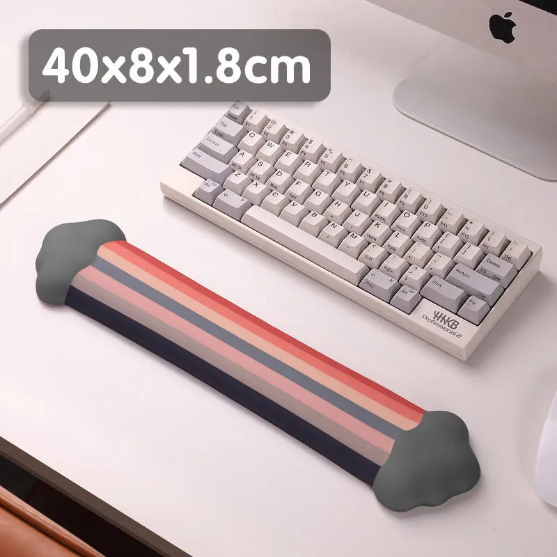 Silicone desk mat set with cloud-patterned wrist support and keyboard rest
