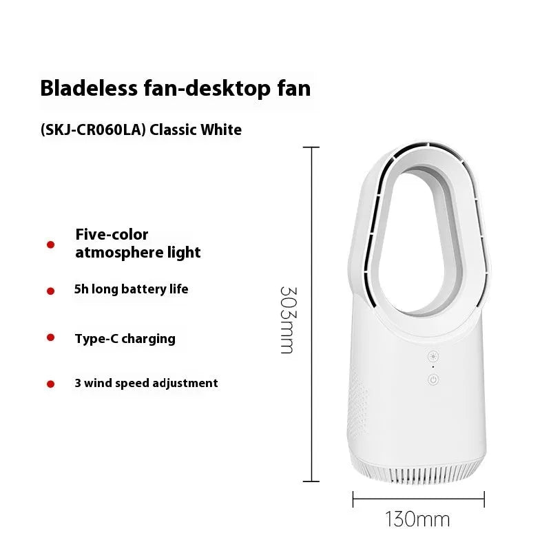 White SK bladeless tower fan with touch screen control panel for home or office desktop cooling