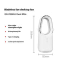 White SK bladeless tower fan with touch screen control panel for home or office desktop cooling