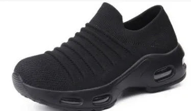 Plus size fly-knit socks shoes in multiple colours with stretch mesh upper and low heel