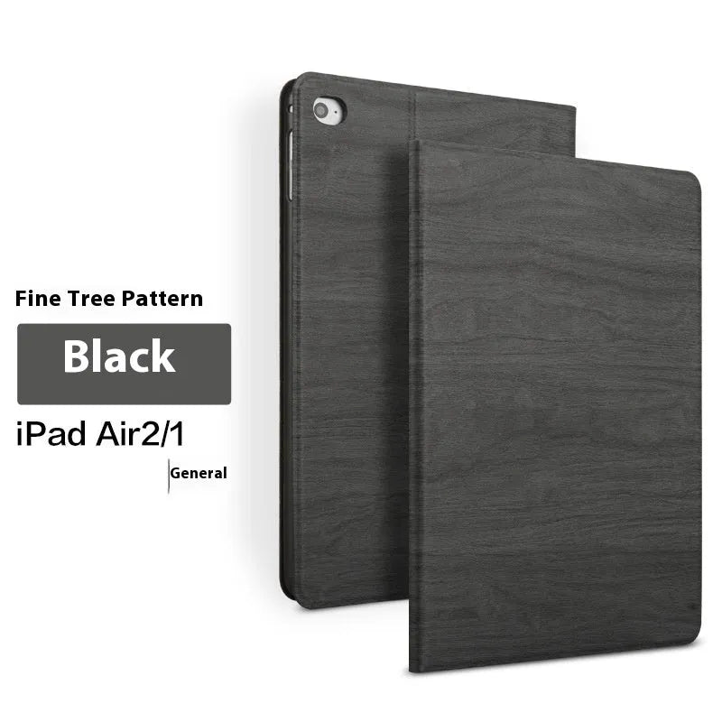 Universal iPad sleep bracket protective cover in black imitation leather showing tablet compatibility