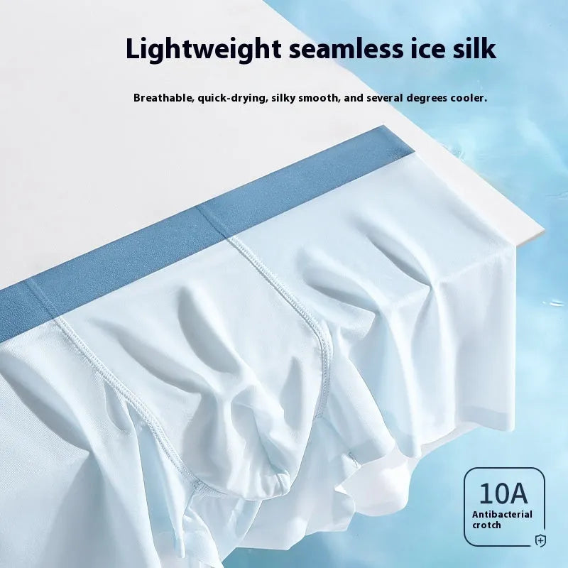 Ice silk men's cooling antibacterial shorts in bean green colour with seamless construction