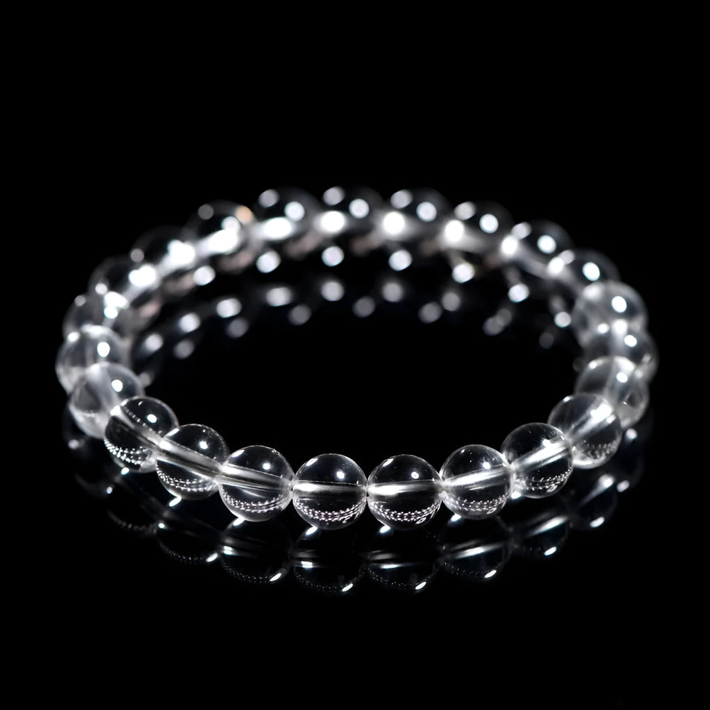Natural Donghai crystal bracelet with round white beads, shown in a single circle design.