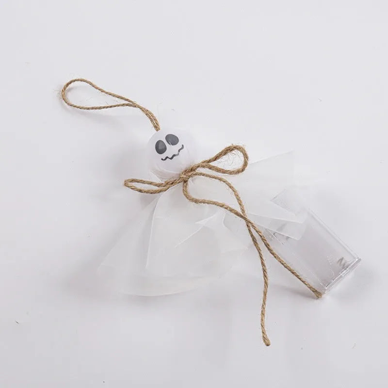 Halloween ghost-themed LED string lights with colourful beads and a battery box for cord-free decoration.