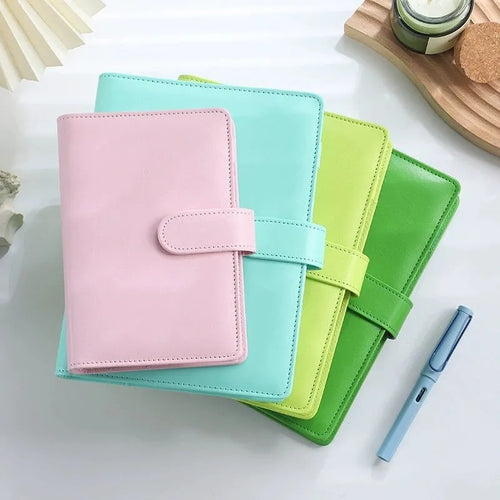 A5 PU leather zipper binder shell for loose-leaf paper in a solid colour.
