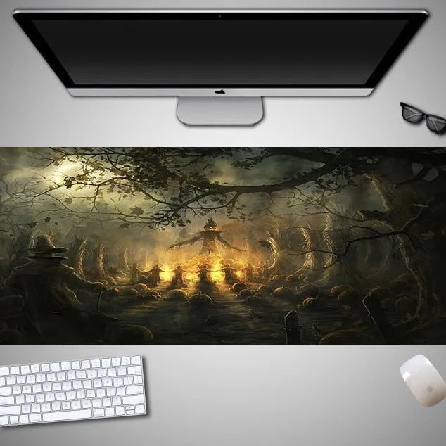 Oversized Halloween-themed mouse pad with graphic design on non-slip rubber cloth surface