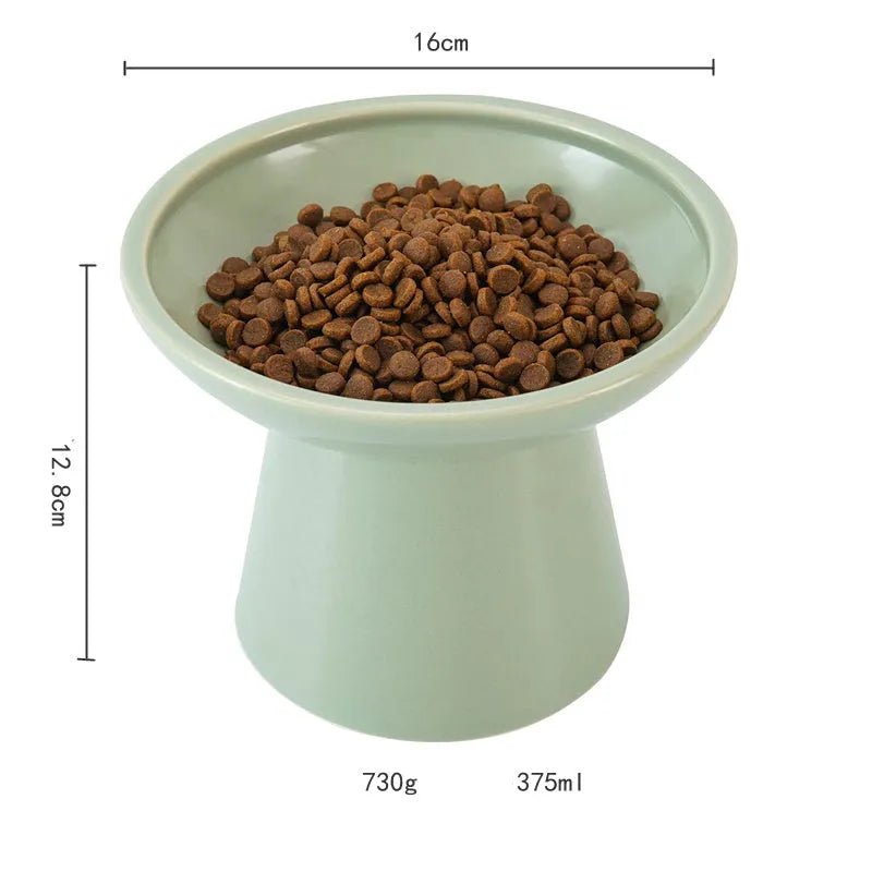 Extra wide elevated ceramic cat food and water bowl set in blue, green, pink or white