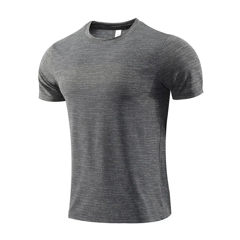 Men's polyester spandex running t-shirt in black colour with short sleeves for sports activities