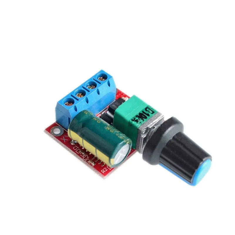 PWM DC motor speed controller measuring 30mm x 26mm x 14mm with adjustment knob