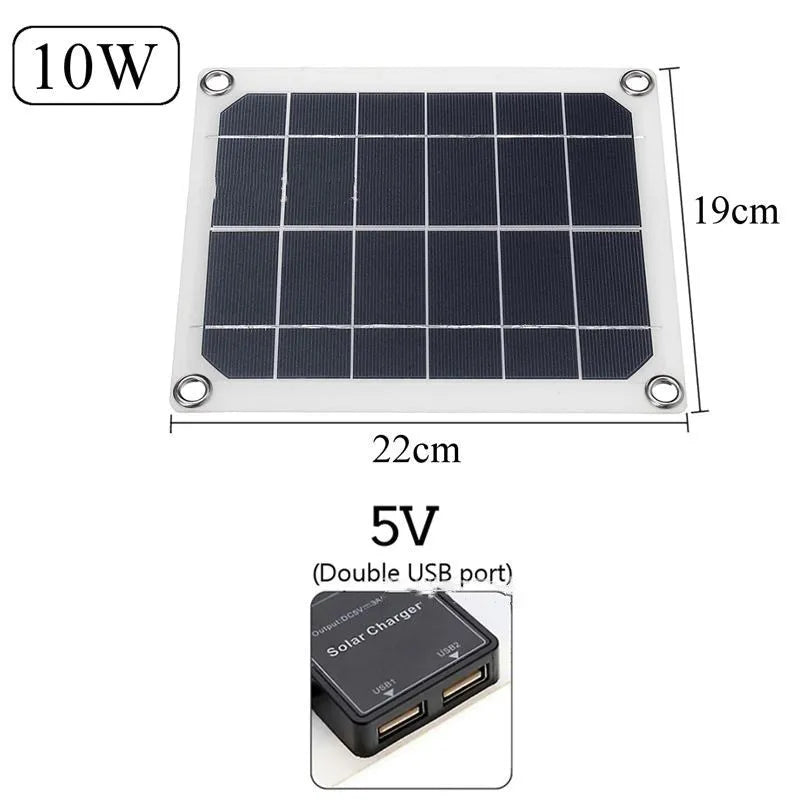 Portable solar panel with dual USB ports for outdoor mobile device charging