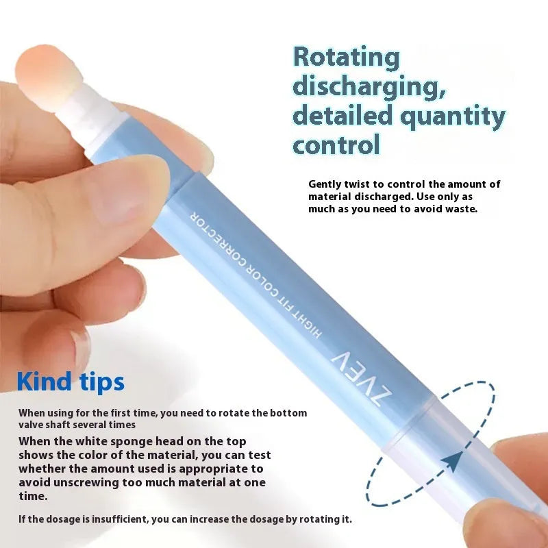 Concealer pen with sponge brush head applicator shown in brightening skin, pink flesh and flesh colour options
