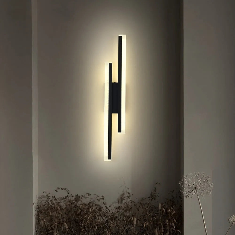 Gold finish double line wall lamp with LED lighting for stairwells and aisles