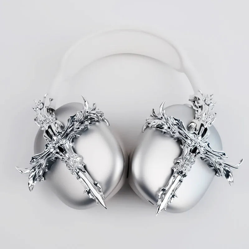 Gothic resin cross headphone cover for Apple AirPods Max in silver colour