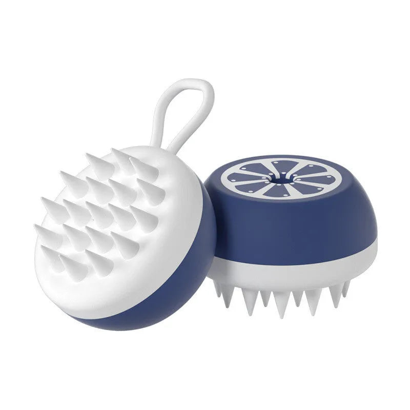 Yellow silicone pet grooming brush with massage comb design for dog and cat bath time