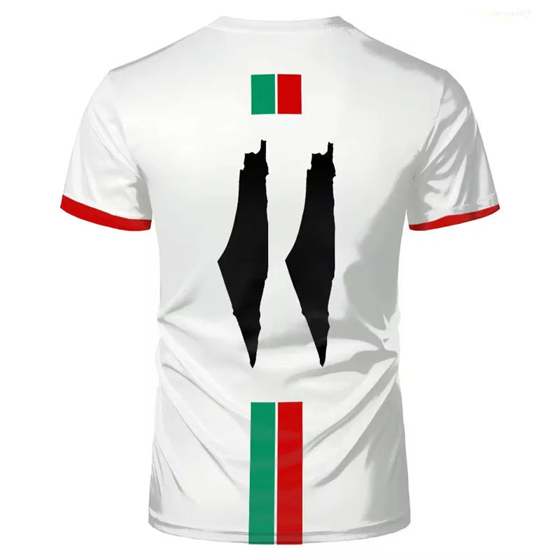 3D printed football pattern T-shirt in black spandex fabric with half sleeve street fashion design