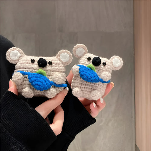 Handmade knitted koala bear backpack cover for AirPods charging case protection