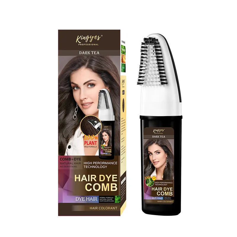 200ml bottle of permanent hair dye with a built-in comb applicator in Brown, Wine Red, or Dark Brown.