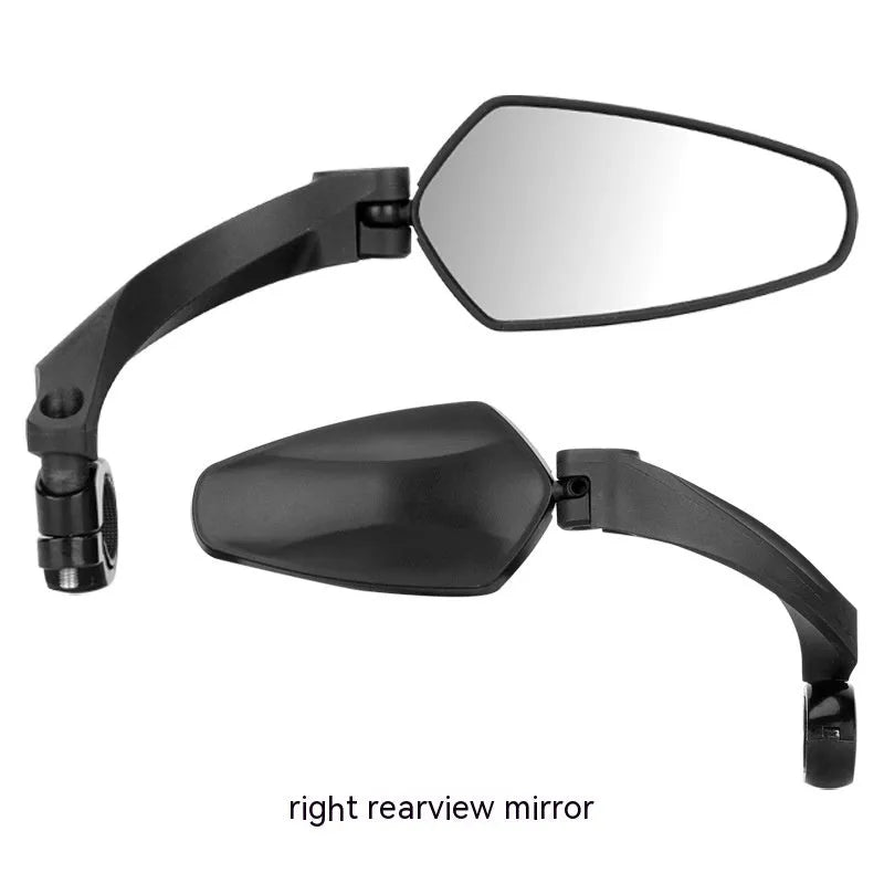 Pair of black rotatable acrylic bicycle rearview mirrors for mountain bike handlebars showing left and right units