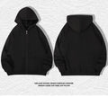 Men's plus size 420g hooded zip-up sweater in loose cardigan style with top-stitched pockets