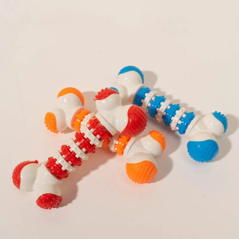 Blue bone-shaped rubber dog toy for small breeds with a treat holder in the centre