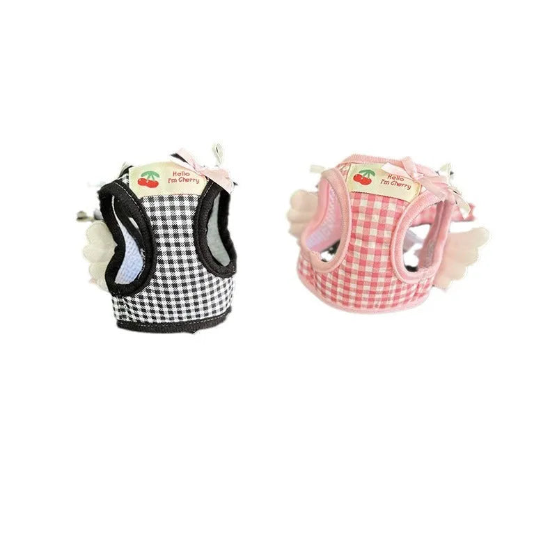 Cotton chest and back dog harness with hand-holding rope in black or pink colour for small dogs