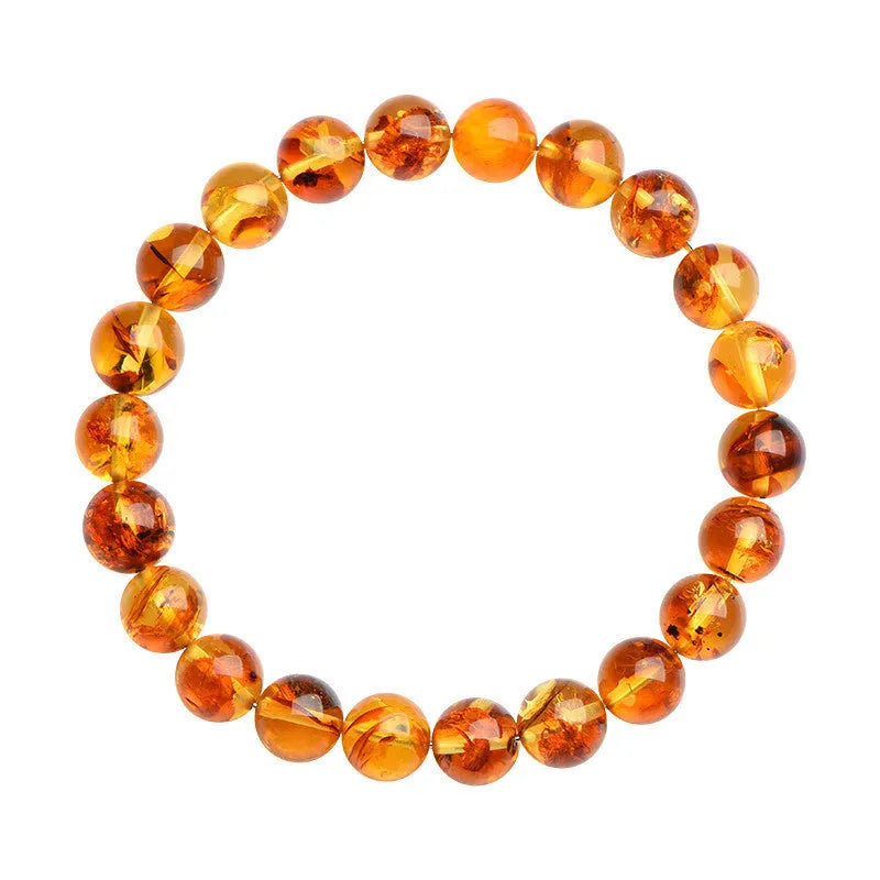 Natural yellow piebald amber bracelet with flower spot pattern for water purification