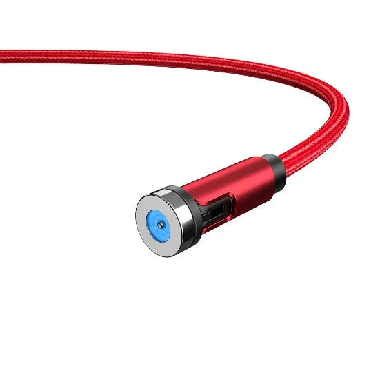Essager rotating magnetic USB charging cable with LED light in black, shown with Android and Type-C magnetic tips.