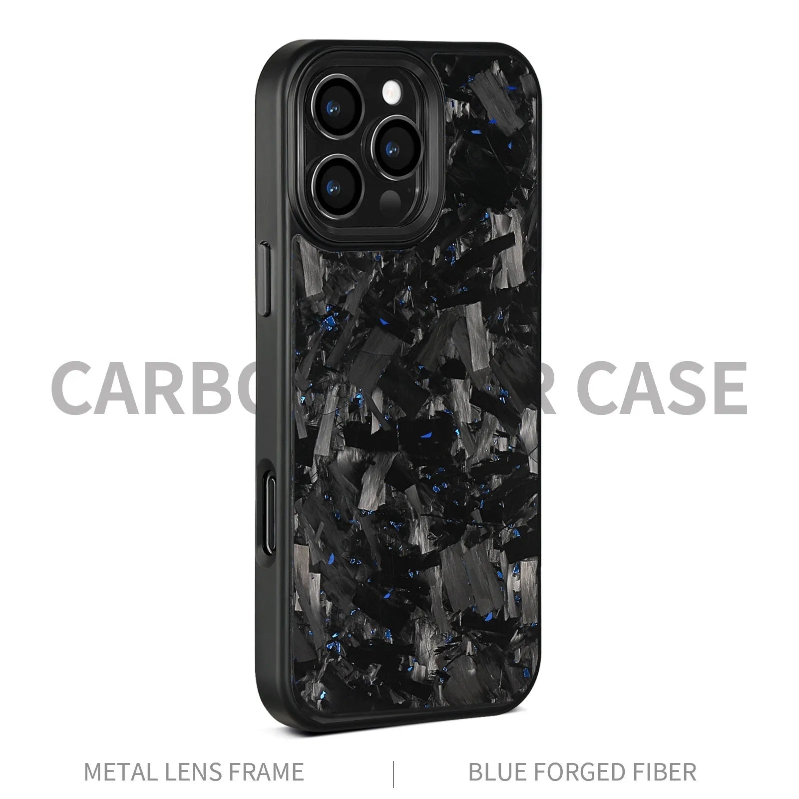 Magnetic carbon fibre iPhone 17 protective case with forged metal frame pattern in various colour options