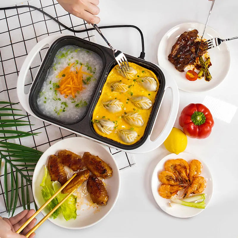 White and green dual-use electric caldron frying oven with mechanical controls and 1300W power