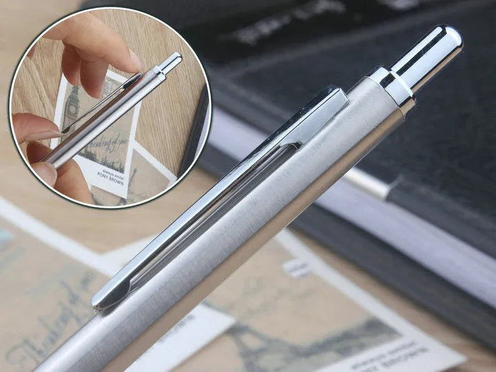Metal mechanical pencil with automatic feed mechanism and choice of five lead sizes