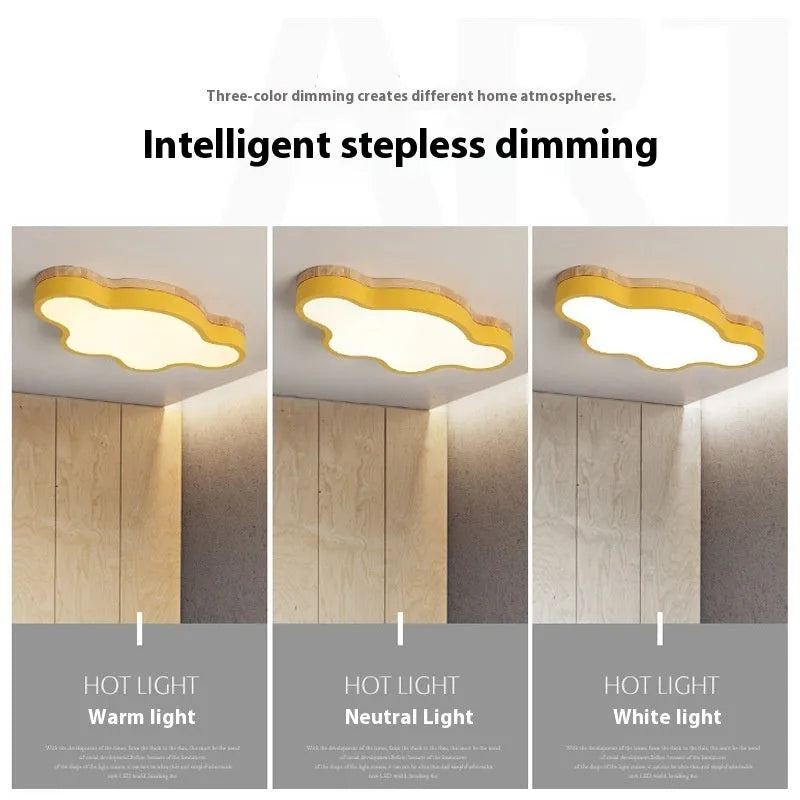 Wooden cloud LED ceiling lamp with modern design and dimmable lighting