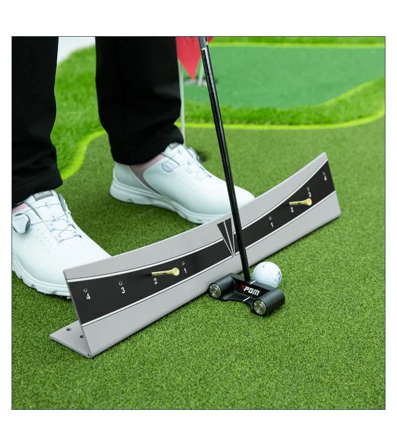 Golf putter trajectory balance simulator with adjustable push rod mechanism