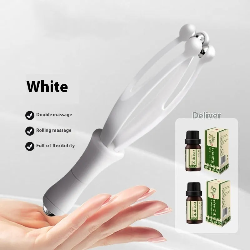 Blue and white finger massager with steel ball rollers for hand and joint tension relief