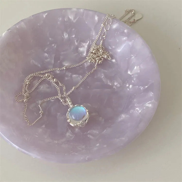 925 silver geometric stone pendant necklace on curb chain for women