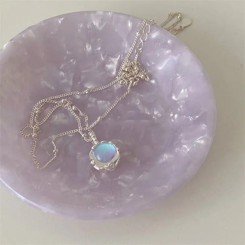 925 silver geometric stone pendant necklace on curb chain for women