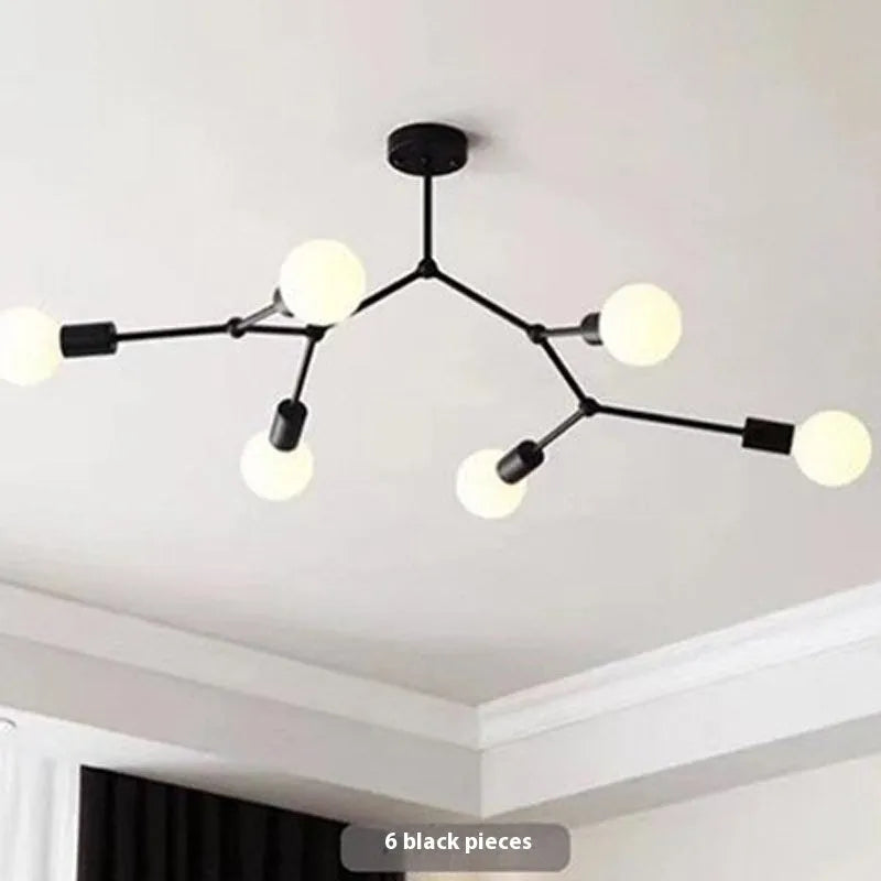 Nordic style iron chandelier ceiling lamp with multiple arms in black or white finish.