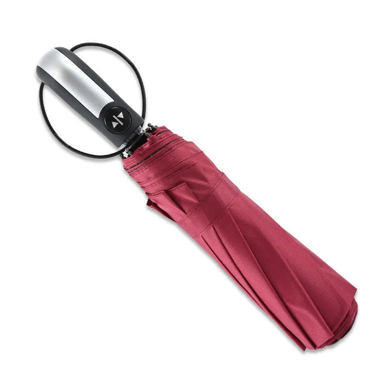 Triple folding automatic advertising umbrella with steel frame in black, navy blue or wine red colours