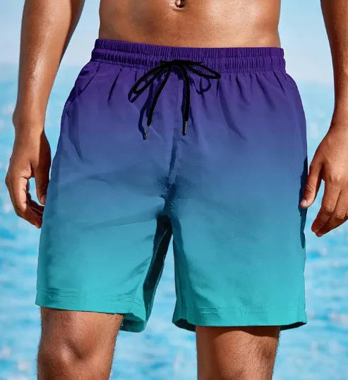 Men's gradient colour 3D digitally printed sports shorts in mesh fabric.