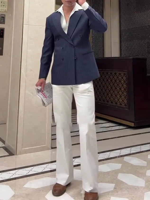 Men's classic striped double-breasted blazer jacket regular fit