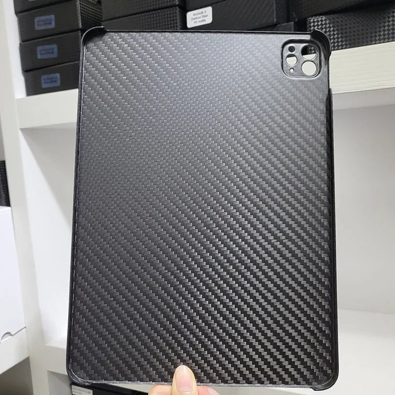 Carbon fibre iPad Pro 11 protective hard case with plaid pattern in matte or forged finish options
