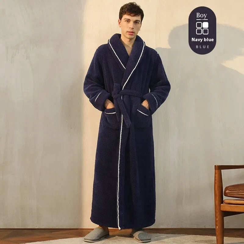 Thickened flannel couple's bathrobe set for winter in multiple colour options