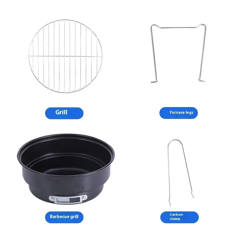 Compact round folding outdoor ice stove with barbecue grill mesh and detachable legs