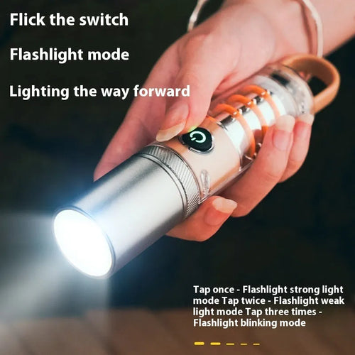 Orange and beige multifunctional LED torch with optical zoom lens and keychain hook