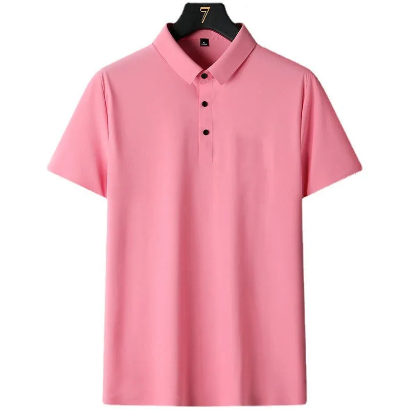 Men's non-ironing solid colour short sleeve business casual top in nylon fabric