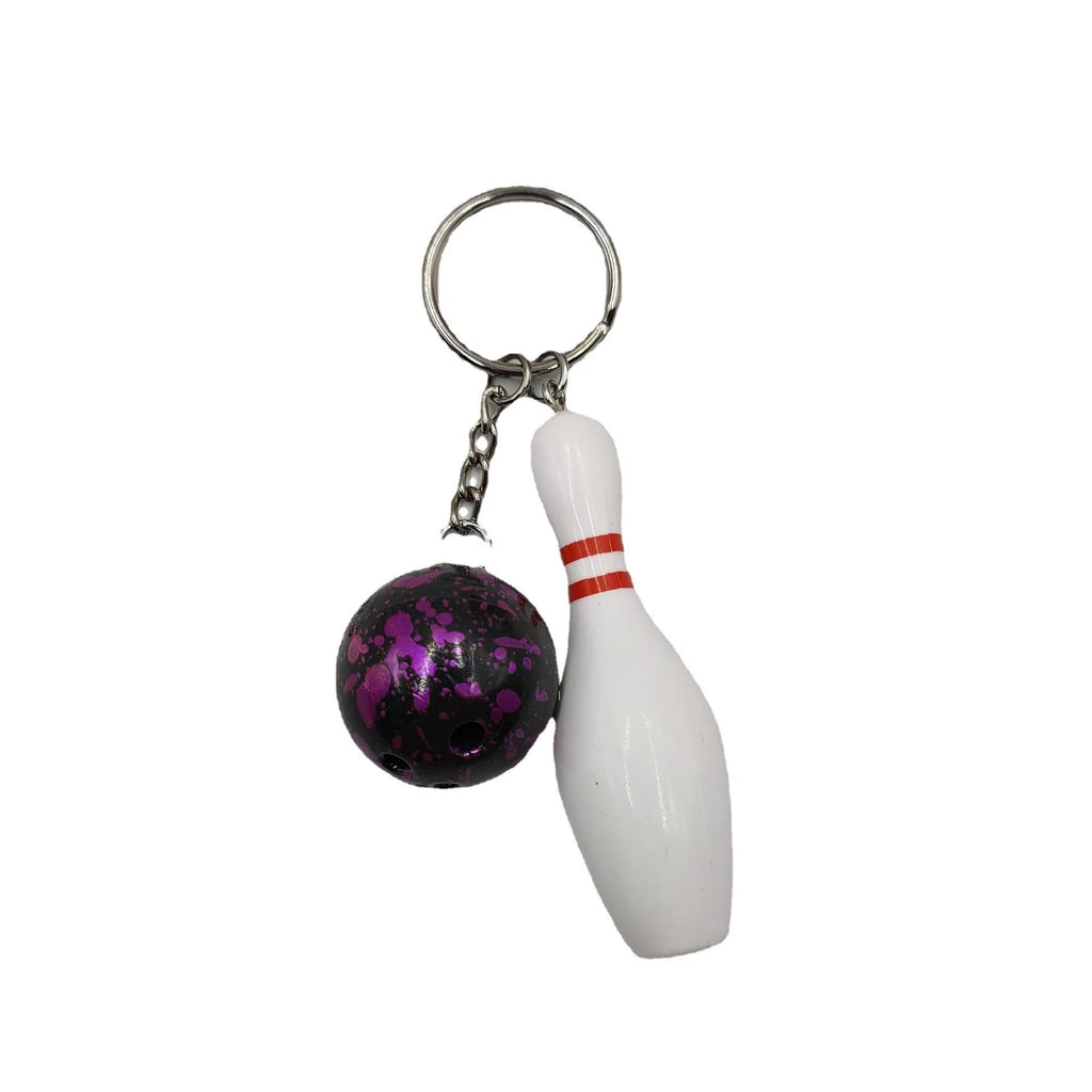 Mini simulation bowling ball keychain pendant in dark red, blue, purple, or green colours