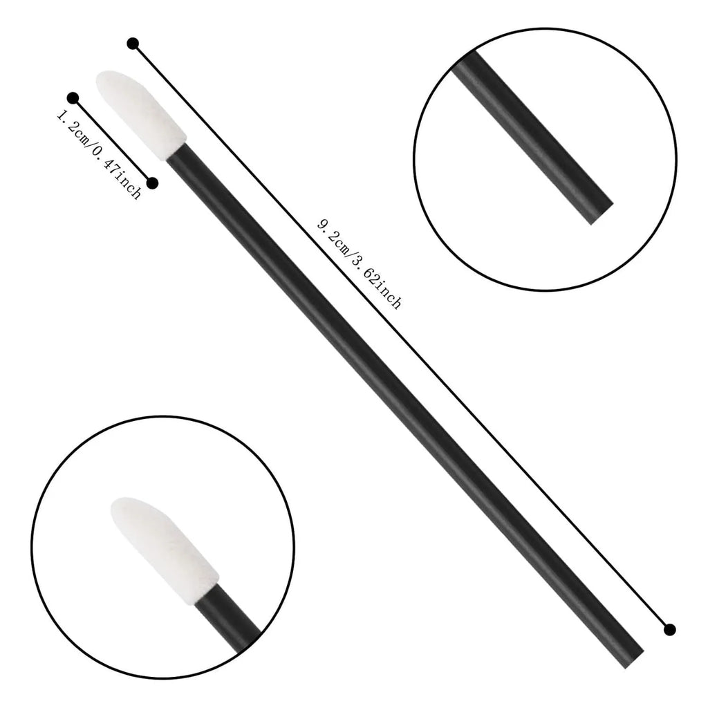 Disposable lip brushes with flocked heads and black handles in various colours