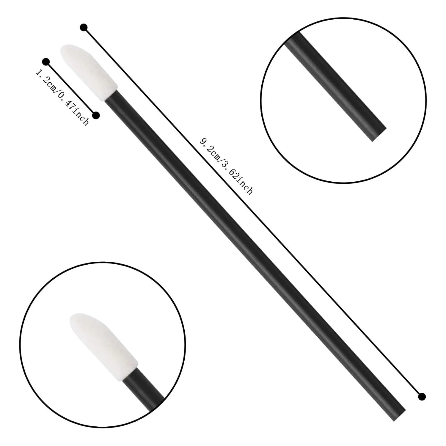 Disposable lip brushes with flocked heads and black handles in various colours