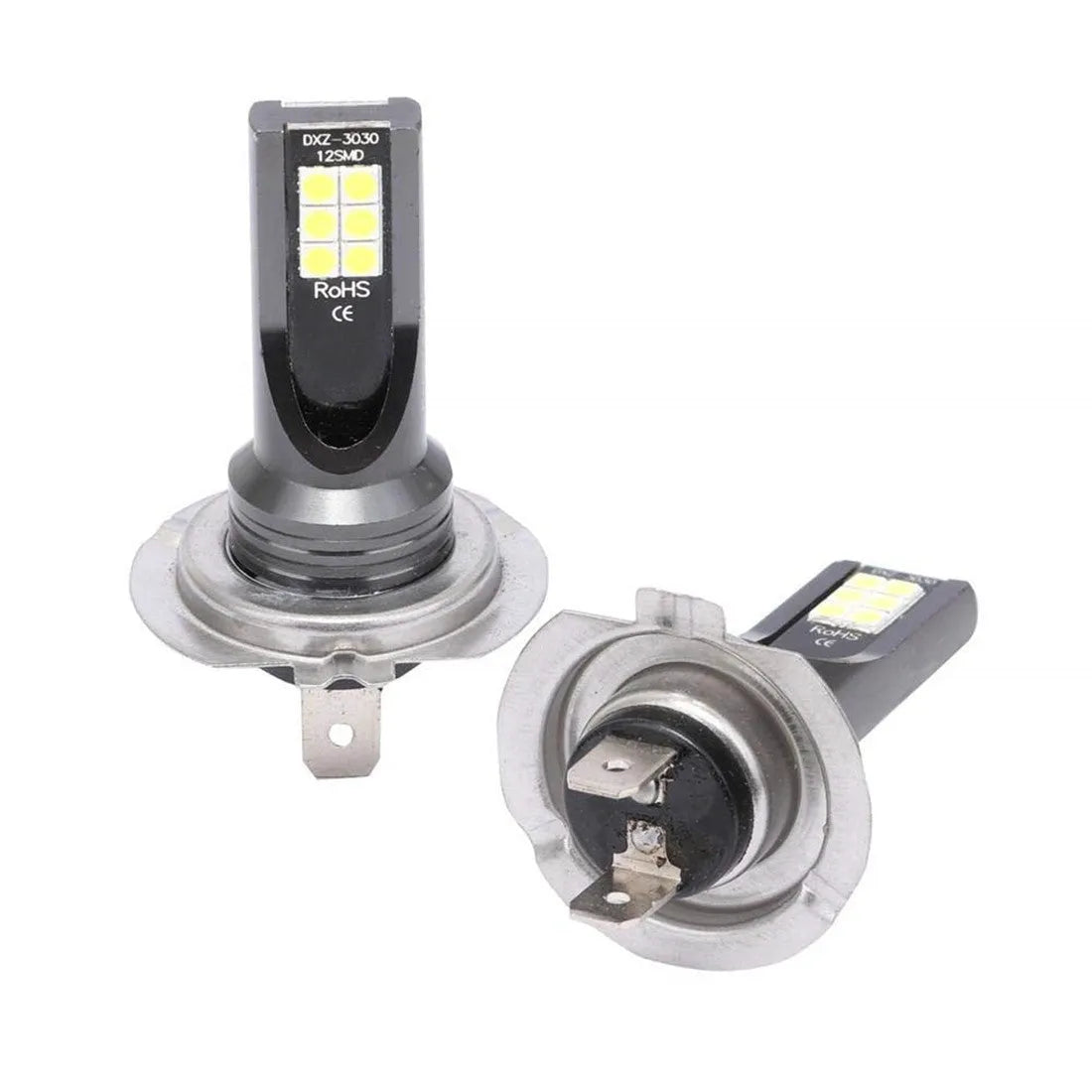 H7 110W LED fog light bulb with white aluminium housing and 12 SMD LEDs visible.
