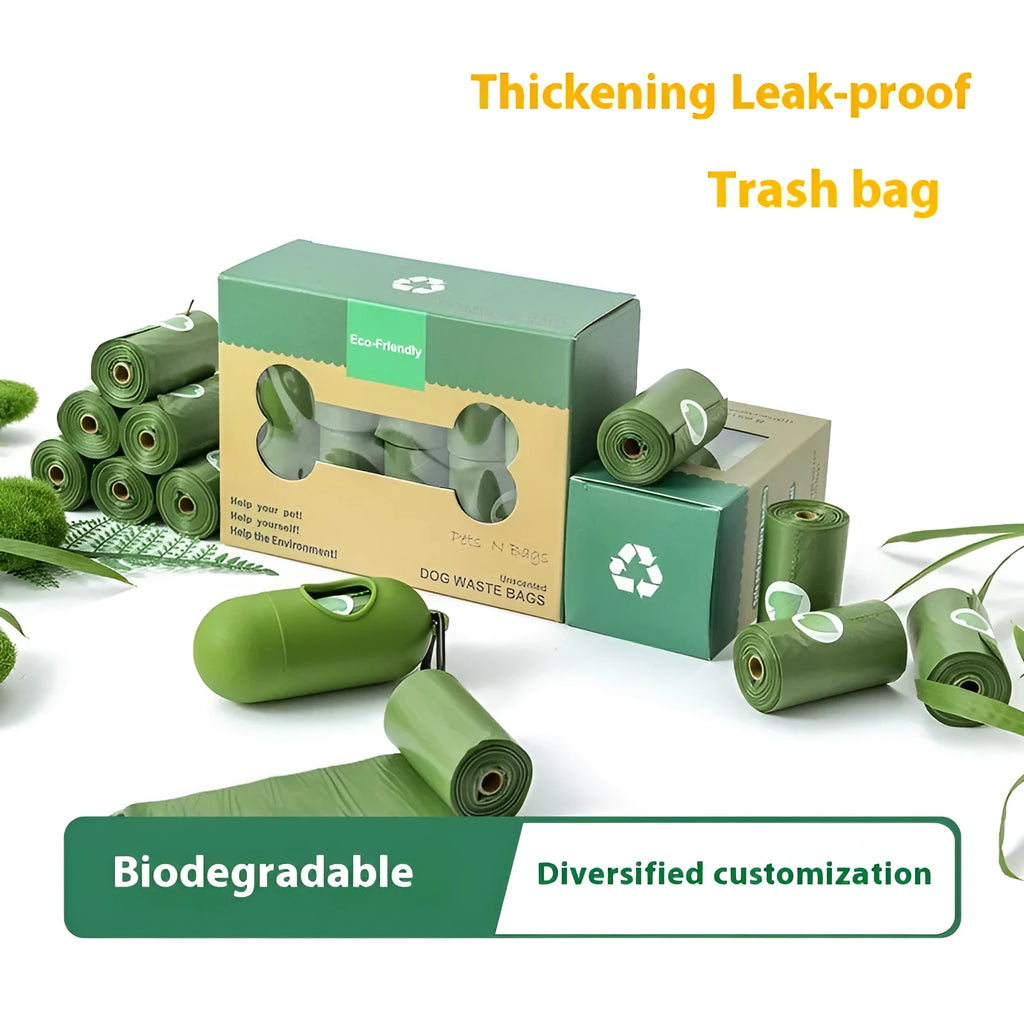 Roll of EPI degradable green pet waste bags with dispenser unit